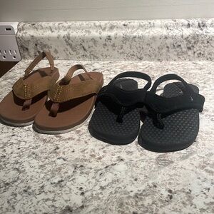 Boys Flip Flops- Toddler Size 8- Black Nike, Brown Wonder Nation
